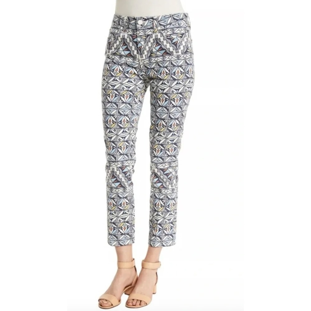 Tory Burch Acoma Geometric Print Straight Leg Cropped Pants Size 32